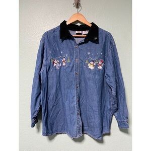 Vintage Nutcracker Plus Size Women's Denim Snowman‎ Snowflake Button Down 22W